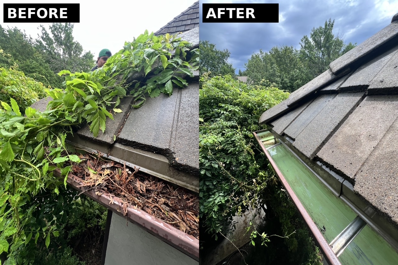 Gutter cleaning before and after job 3