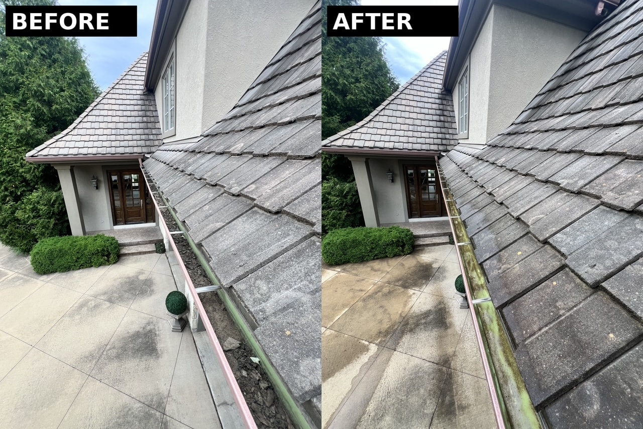Gutter cleaning before and after job 4